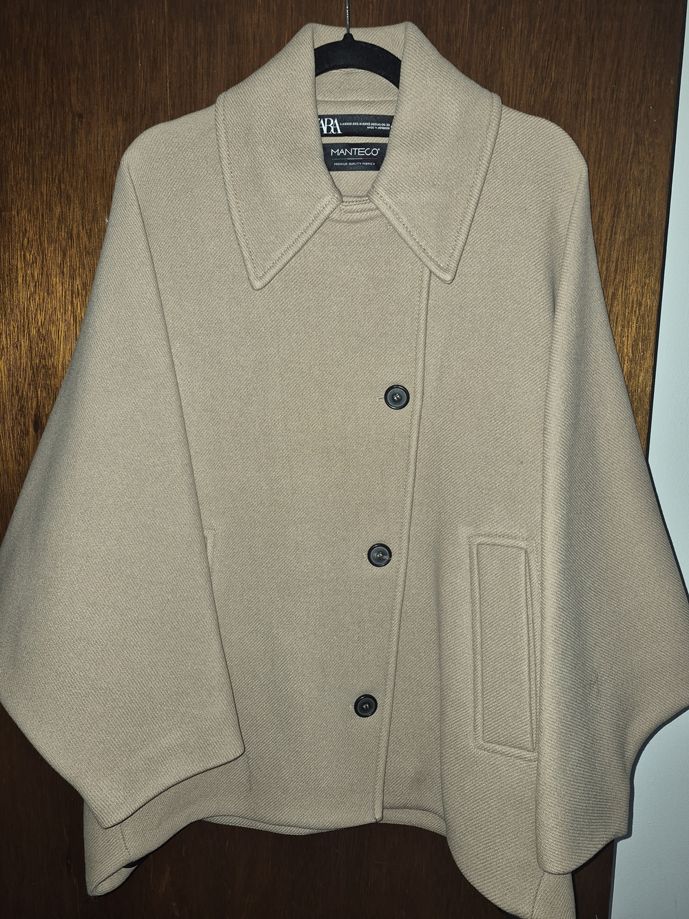 Zara Women's Beige Wool Blend Cape Coat